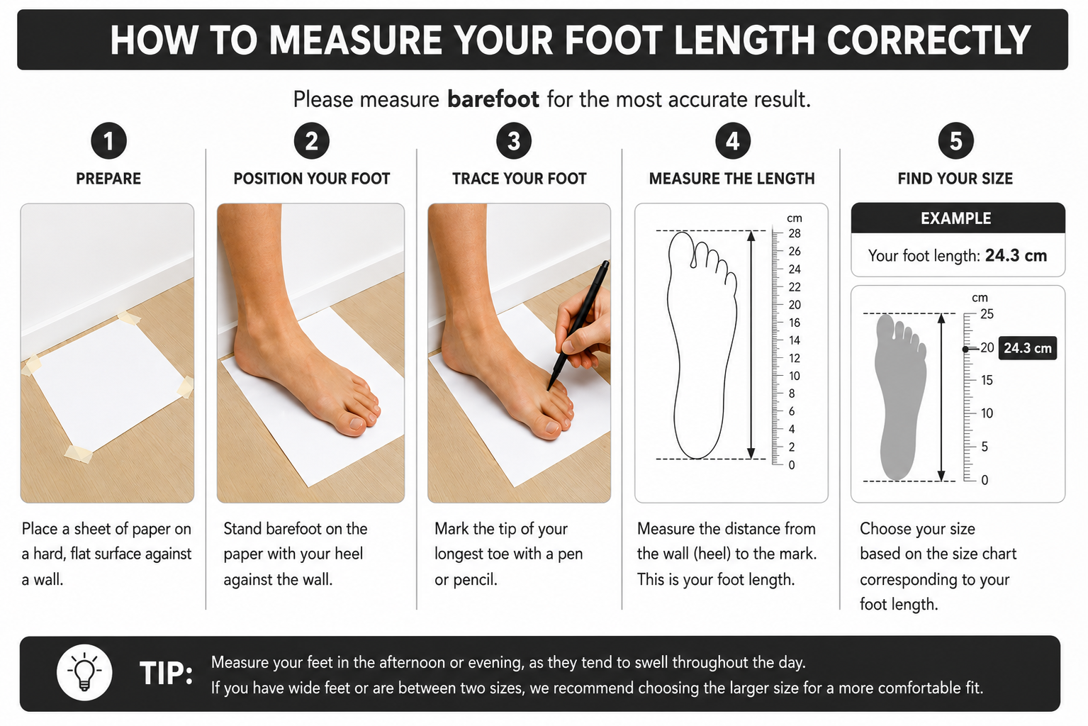 Men's shoe length measurement